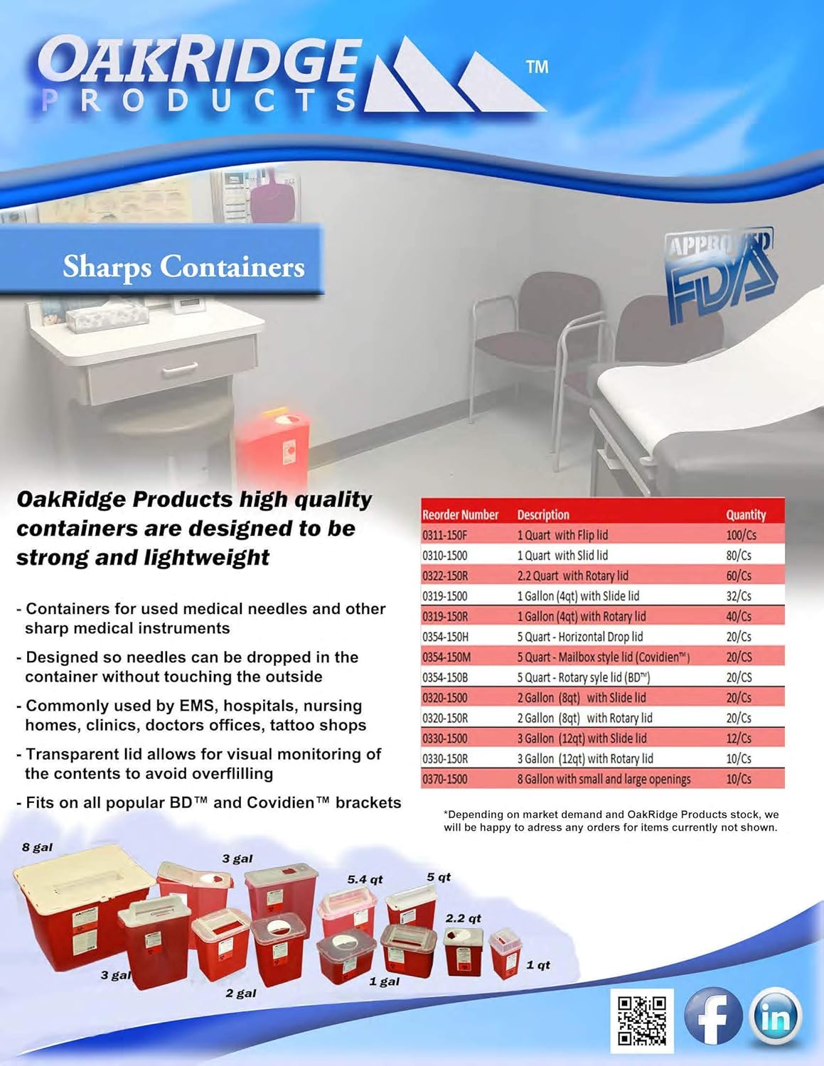 Oakridge 2 Gallon Sharps Disposal Containers (3 Count) | Large Size: Industrial & Scientific