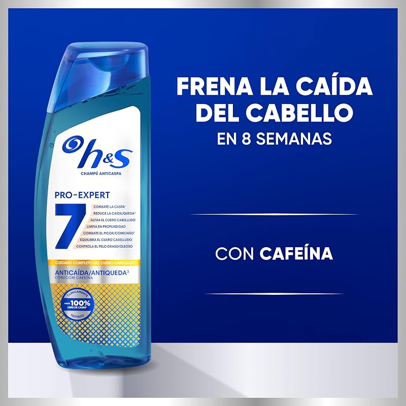 H&s pro-expert 7 shampoo anticaspa antiqueda 300ml com cafeína. combate 7 sintomas de caspa para proteção completa do couro cabeludo. previne a queda de cabelo, clinicamente comprovado, pacote com 6