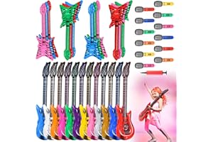 Chitidr 37 Pcs Inflatable Rock Star Instrument Set, 12 Blow up Guitar 36 Inch 12 Inflatable Microphone 12 Inflatable Bass with a Pump for 80s Themed Party Carnival Birthday Party Decorations