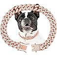 THAMIAO Rose Gold Dog Chain Collars girl dog collars chain dog collar Crystal Dog Necklace Rose Gold Link Chain Collar chain dog collar for Small, Medium and Large Dogs(Rose Gold, 24 Inch)
