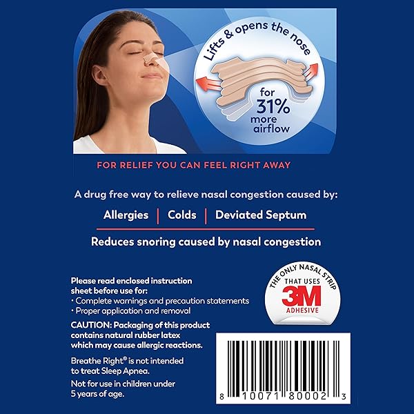 BREATHE RIGHT NASAL STRIPS, EXTRA STRENGTH, TAN NASAL STRIPS, HELP STOP SNORING, DRUG-FREE SNORING SOLUTION & INSTANT NASAL CONGESTION RELIEF CAUSED BY COLDS & ALLERGIES, 26 COUNT (PACKAGING MAY VARY)