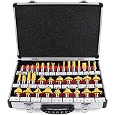 Newdeli 35 Pcs Tungsten Carbide Tipped Router Bit Set 1/2 Inch Shank for Woodworking Beginners and Commercial Users with Alum
