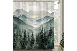 Accnicc Forest Mountain Shower Curtain Dark Green Nature Misty Pine Tree Shower Curtains for Bathroom Foggy Rustic Woodland Decorative Waterproof Fabric Bath Curtain Decor 72×72 Inches