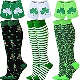 Cindeer 3 Pairs St Patricks Day Knee High Socks and 6 Pcs Irish Shamrock Wristbands for Women