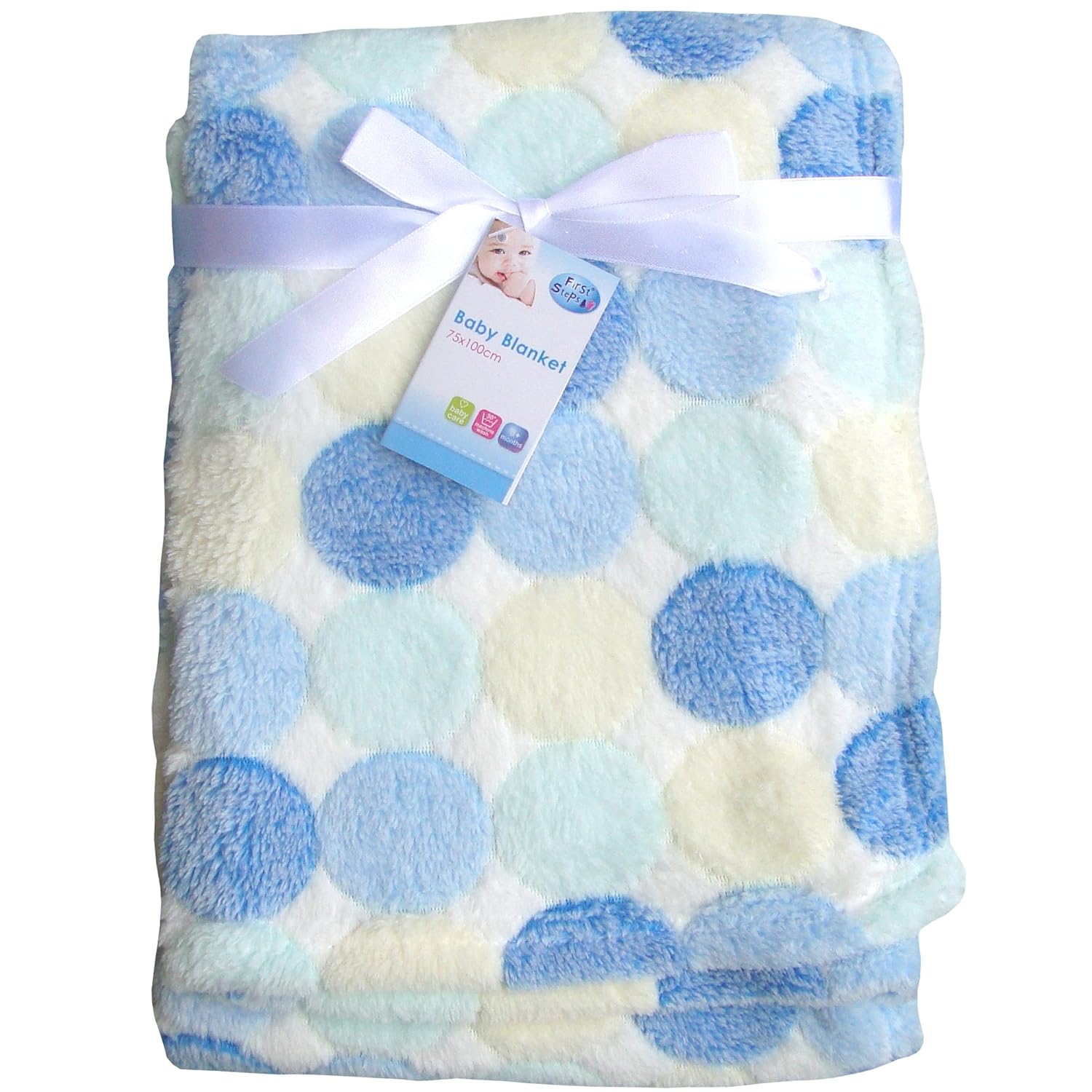 Super Soft & Fluffy Large Patterned Baby Blanket (Blue Polka Dot