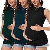 Smallshow Women's Maternity Tank Top Crew Neck Sleeveless Pregnancy Clothes 3 Pack