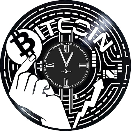 Wall Clock Vinyl Record Compatible with Bitcoin - 12 inch - Made in Europe - Precision Silent Quartz Movement - Best Gift for Cryptocurrency Traders - Original Design - Home Decoration