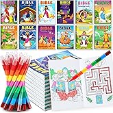 BenLouis 12 Christian Mini Coloring Books Kids with 12 Stacking Crayons Bible Verse Religious Party Favors Small Activity Books Bulk for Kids Sunday School Christmas Party Gift Goodie Bag Stuffers