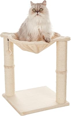 Arbre à chat en forme de tour avec abri, lit hamac et griffoir - 41 x 51 x 41 cm, Beige