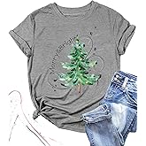 Christmas Shirts for Women Xmas Tree Graphic T Shirts Winter Merry Bright Letter Holiday Tops Tee