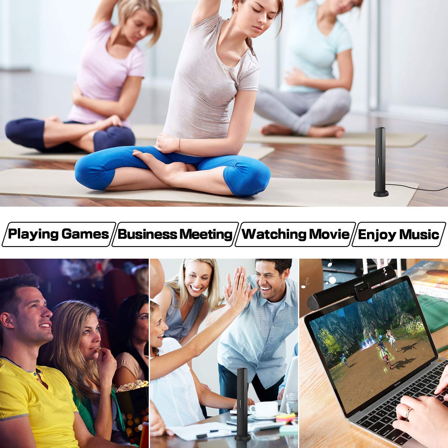 Portable USB Speaker,Mini USB Powered External Clip-On Sound Bar for Laptop,Notebook,Ultrabook,Windows PCs,Computer or Stands On Desktop-Gaming Speakers and Music Sound Box(Black,7.8\