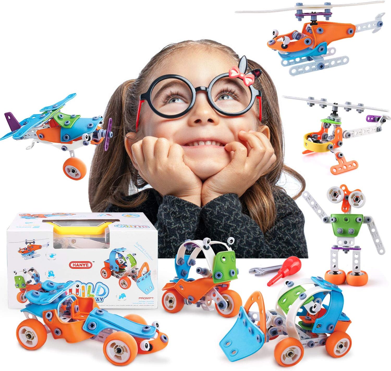 BeebeeRun STEM Building Toys Kit Vehicle Building Blocks Creative Construction Engineering Learning Toys 7 Model for 5+ Years Old