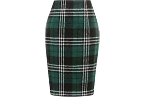 IDEALSANXUN Plaid Skirts for Women Fall Winter Knee Length Pencil Wool Skirt with Slit