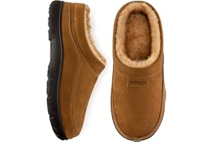 HomeTop Men's Moccasin Slippers Soft Warm Non-slip Memory Foam Indoor House Shoes with Fluffy Lining