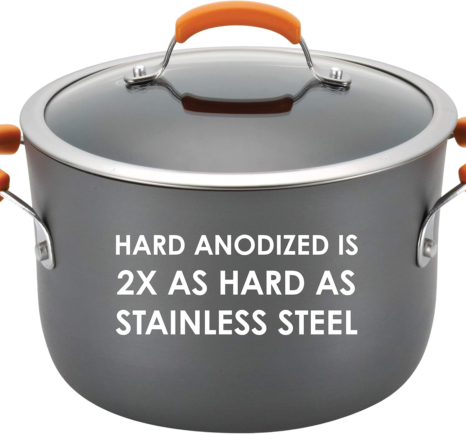 Rachael Ray Brights Hard Anodized Nonstick Stock Pot/Stockpot with Lid, 10 Quart, Gray with Orange Handles: Kitchen & Dining