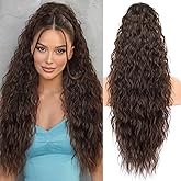 KooKaStyle Ponytail Extensions, 30 Inch Drawstring Clip-on Long Wavy Ponytail Synthetic Curly Hairpieces for Women and Girls (30 Inch, Medium Brown)