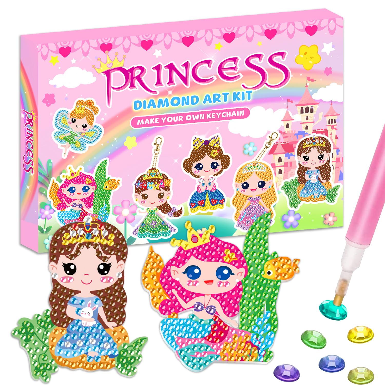 Photo 1 of Labeol Arts and Crafts for Kids Ages 8-12 - Creat Your Own GEM Keychains-5D Diamond Art by Numbers GEM Art Kits for Kids Girls Toddler Crafts Age 6-7 6-8 10-12 (Princess)