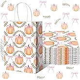 Kolldenn 16 Pcs Coquette Pumpkin Bow Paper Gift Bags Women Birthday Thanksgiving Party Favor Goodie Candy Bags with Handles for Bridal Engagement Party Supplies 8.3 x 5.9 x 3.1 In(White, Pumpkin Bow)