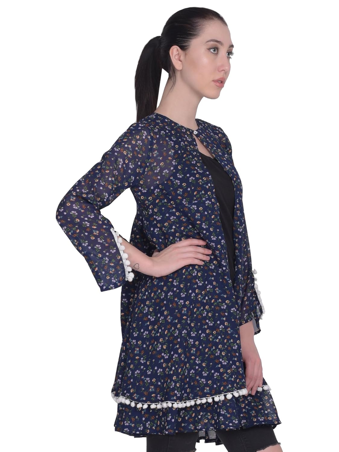 peppytone polyester printed 2 layer umbrella shrug for women