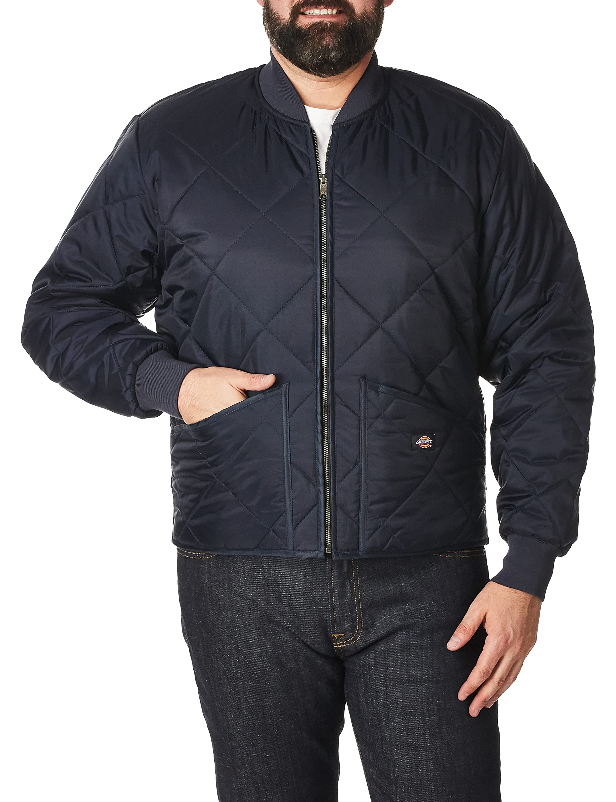 Dickies Men’s Water Resistant Diamond Quilted Nylon Jacket, Dark Navy, Medium