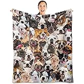 Lopevctor Bulldog Flannel Blanket, 50" x 60", Multicolor, Bulldog Pattern, Throw Blanket, Dog Themed, Warm, Durable, Unisex, All Seasons, Teens & Adults, Machine Washable