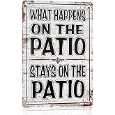 Funny Patio Signs Outdoor Patio Decor Backyard Bar Metal Signs For Outside Pool Tin Signs Patio Wall Decorations Outdoor Porch Accessories What Happens On The Patio Stay On The Patio Sign 8x12 Inches