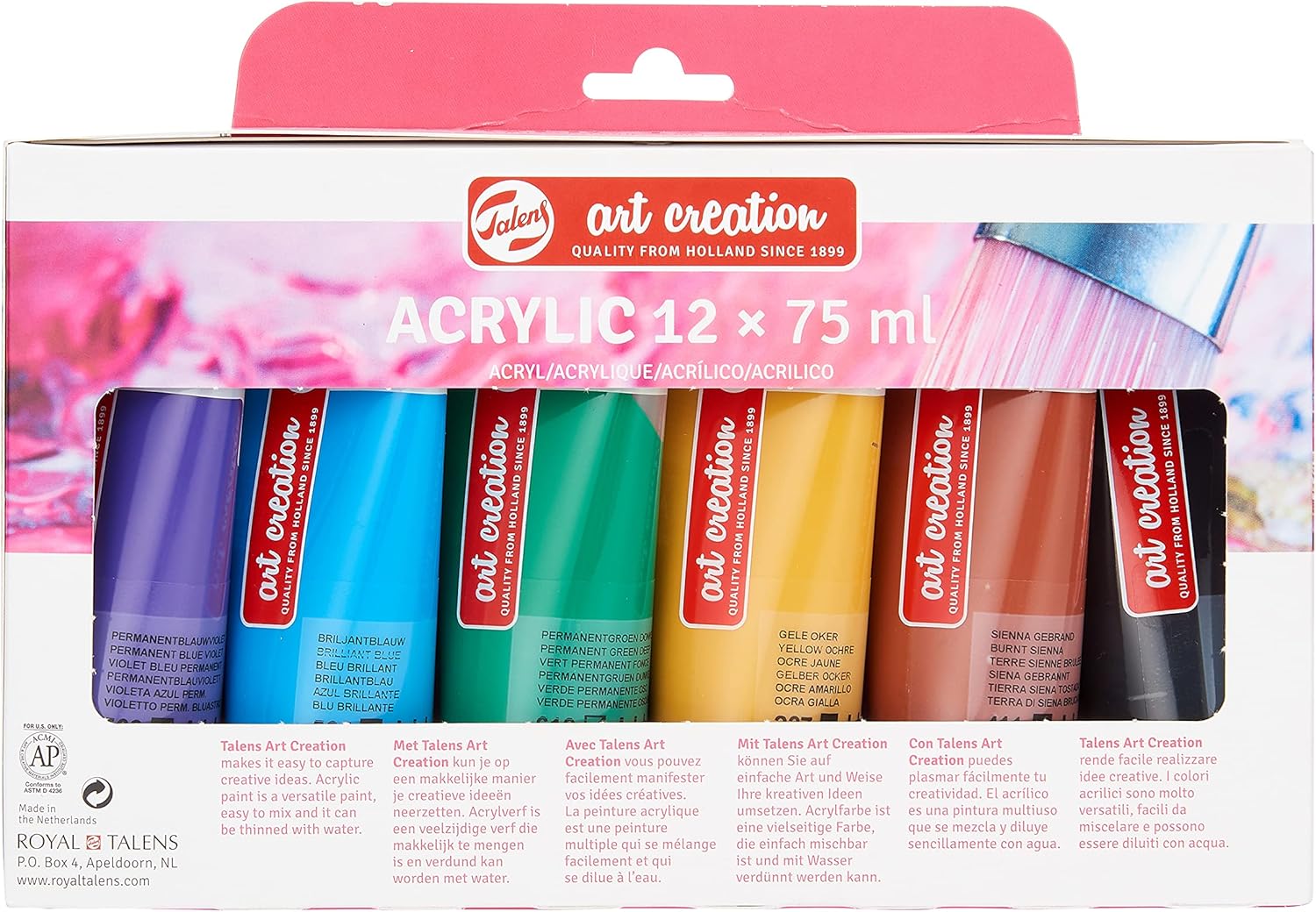 Talens Art Creation Acrylic Paint Set, 12 Colors (75 ml tubes), Multi - Image 4