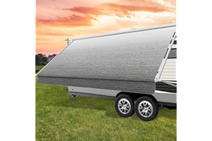 Glamful RV Awning Fabric Replacement,18.5oz Heavy-Duty Vinyl Camper Awning Replacement,RV Canopy Replacement,Trailer Awning Universal for Camper Travel Trailers,Gray Fade-15'(Fabric 14'2")