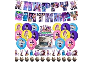 44Pcs KPop De_mon Girl Birthday Party Decorations Set - Korean Hunters Movie Anime Music Idol Huntrix Band Supplies Include B