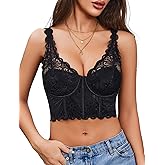 Avidlove Bralettes for Women Lace Underwire Corset Tops V Neck Push Up Bustier with Buckle Party Club Top No Padded