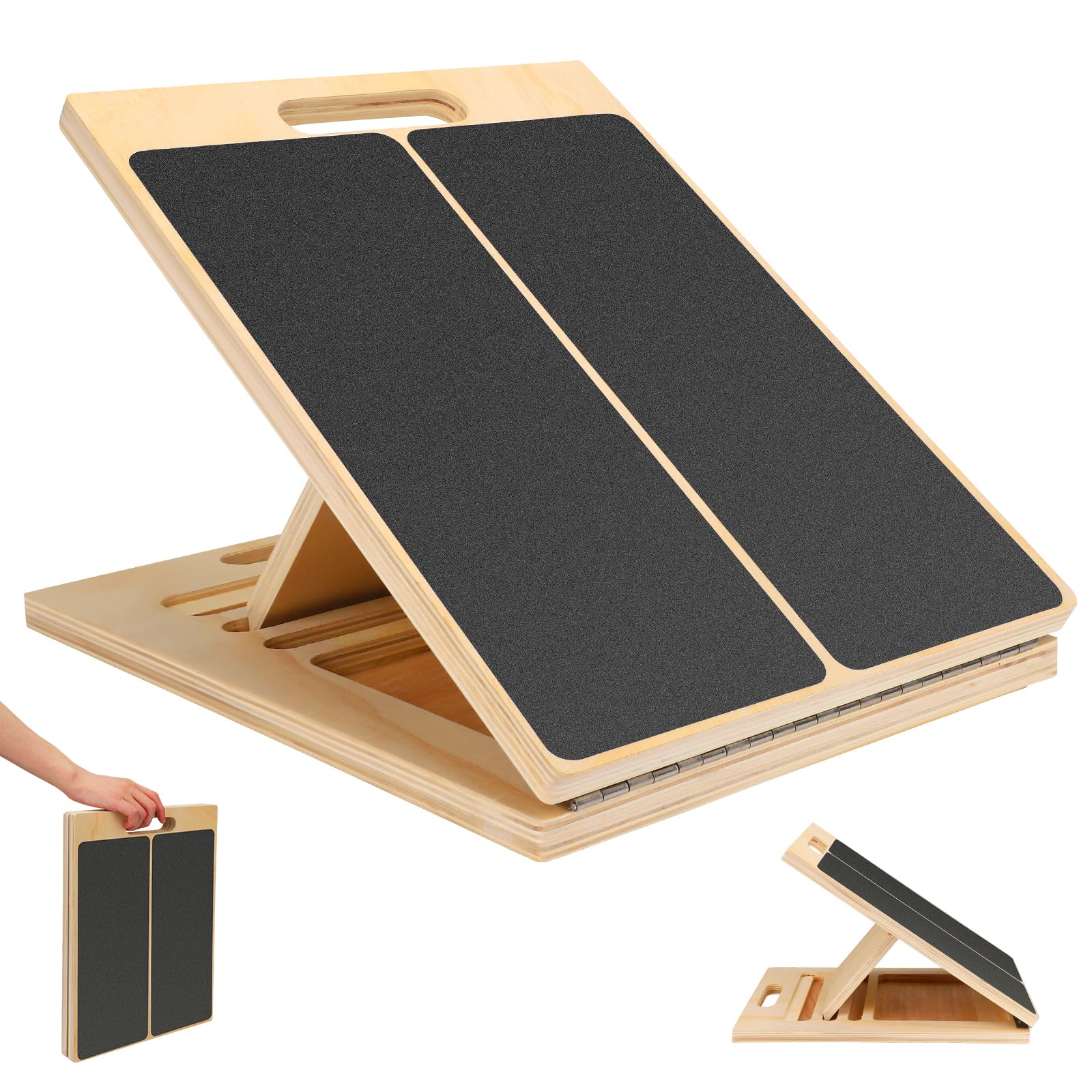 Wooden Slant Board, Adjustable Incline Board and Calf Stretcher, 5 Angles Adjustable, Training Device with Carry Handle & Non-Slip Coating for Home Gym Office Outdoor Use