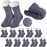 Cutecrop 10 Pcs Women Slipper Socks with Grippers Non Slip Sherpa Fuzzy Socks Winter Warm Lining Sock Christmas Gifts Stuffers