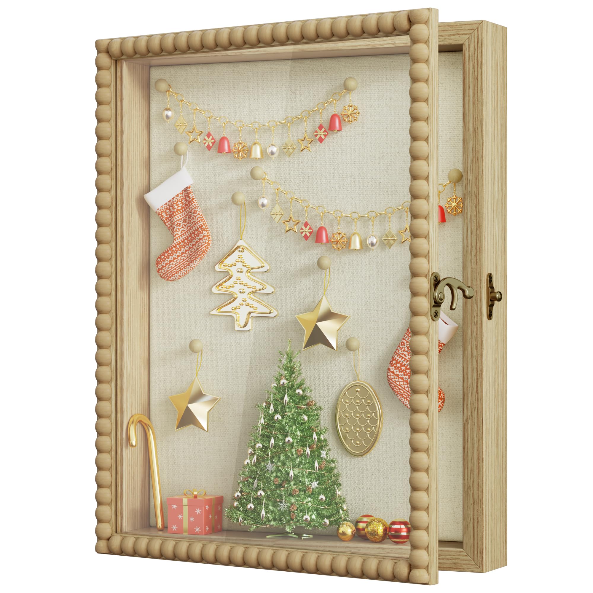 Photo 1 of Love-KANKEI Shadow Box Frame 11x14, Deep Large Shadow Box Display Case with Unique Beads Door and Glass Window, Wood Memory Box for Pictures,Medals,Memorabilia,Collections Natural