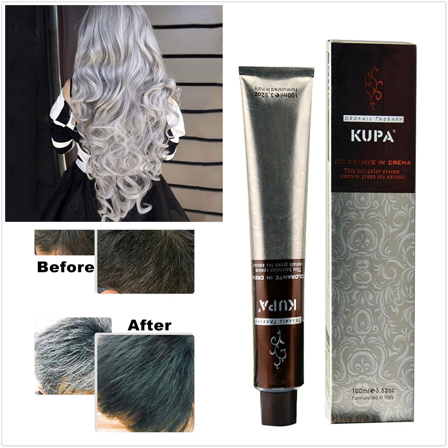 Hunputa Silver Gray Hair Colour Permanent Hair Cream Dye Light Ash