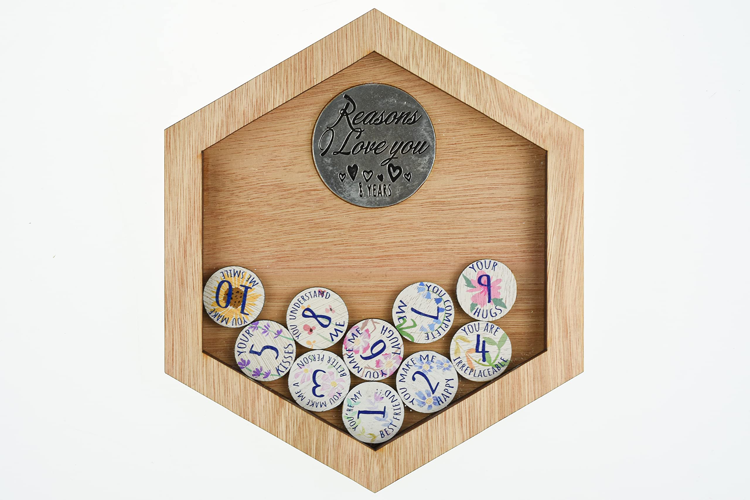 8th Anniversary 10 Reasons I Love You Frame and Full Colour Love Tokens