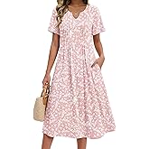 Zeagoo Summer Dresses for Women 2026 Casual Short Sleeve Aline Midi Dress with Pocket Flowy Pleated Tshirt Beach Sundress