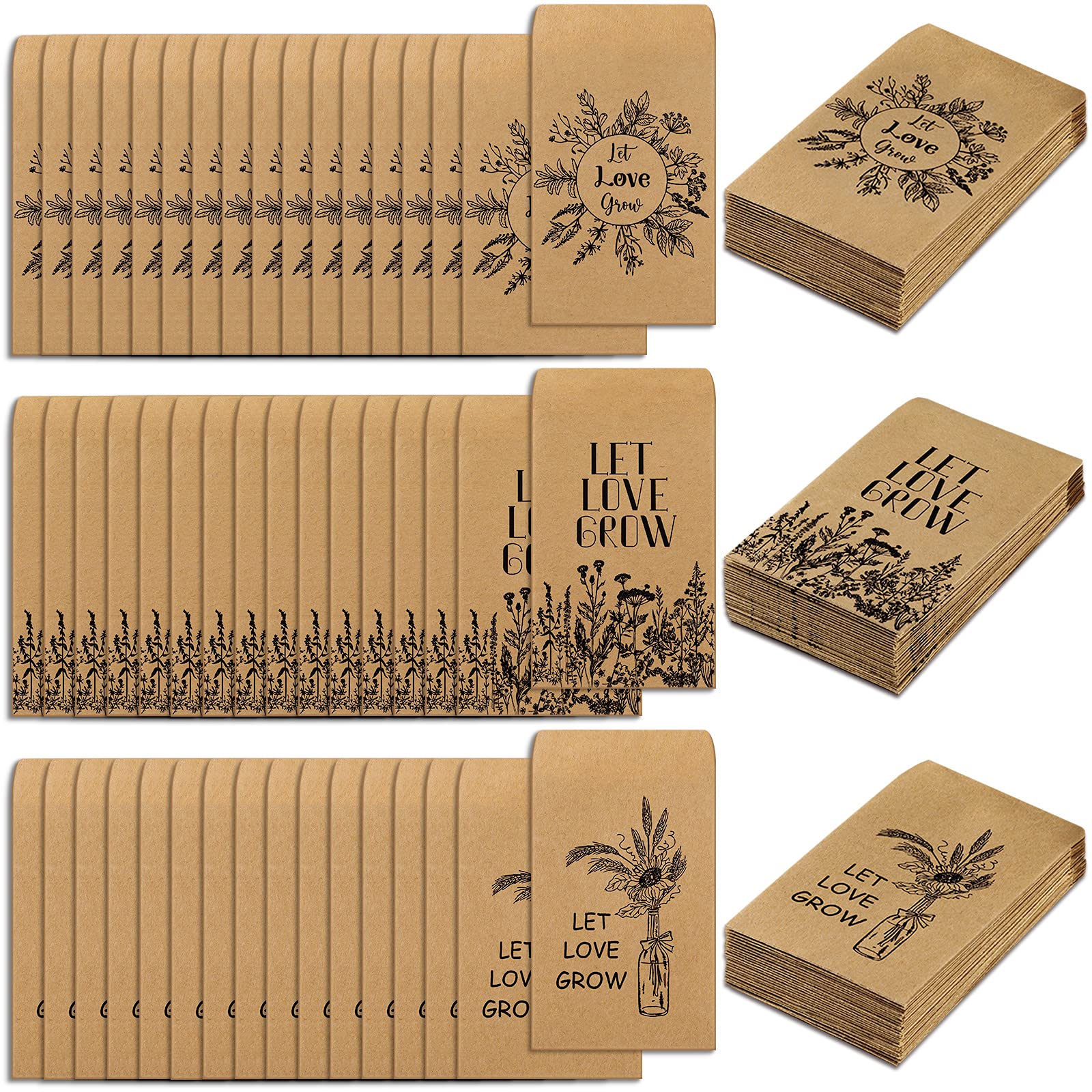 Photo 1 of 150 Pieces Wedding Favors Seed Packets Let Love Grow Self Adhesive Envelopes Retro Christmas Valentine for Guests, 3 Styles (Retro Pattern)