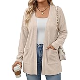 Velvelhall Women's Plus Size Cardigan Sweater Open Front Casual Knit Long Sleeve Cardigan 2025 Fall Lightweight Cover up