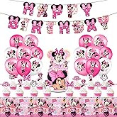 Pink Mouse Birthday Party Supplies, Cartoon Party Decorations Includes Happy Birthday Banner, Balloons, Cake Cupcake Toppers, Tablecloth