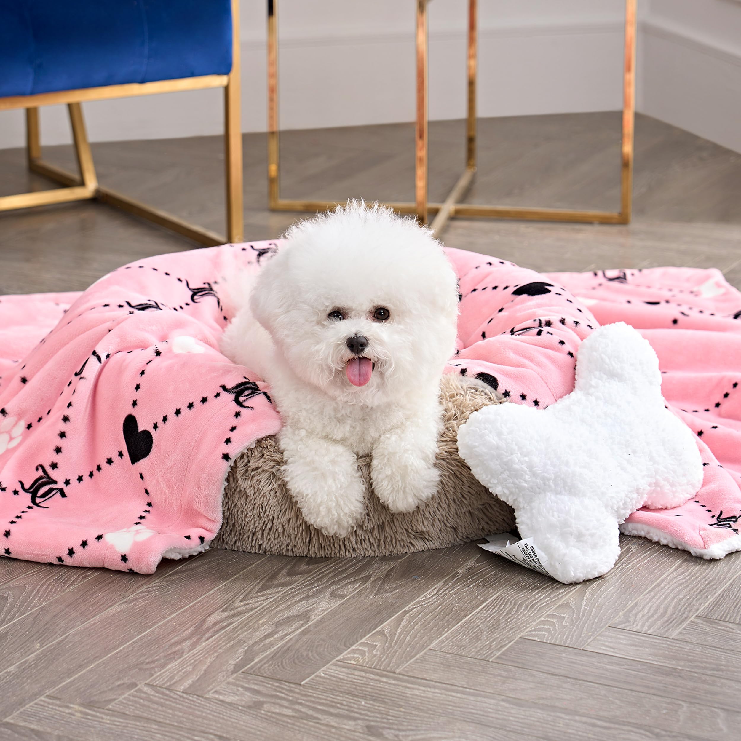 Juicy Couture Plush Paw Heart Pet Sherpa Blanket & Bone Pillow Set – Pink – 50×60 – Dog & Cat Combo Set