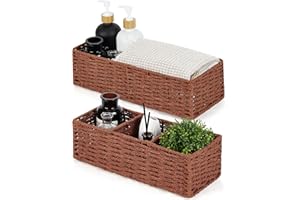 DULLEMELO Toilet Paper Basket for Organizing, Paper Rope Bathroom Baskets, Decorative Storage Bins for Countertop Bathroom Shelves, Set of 2,Deep Coffee