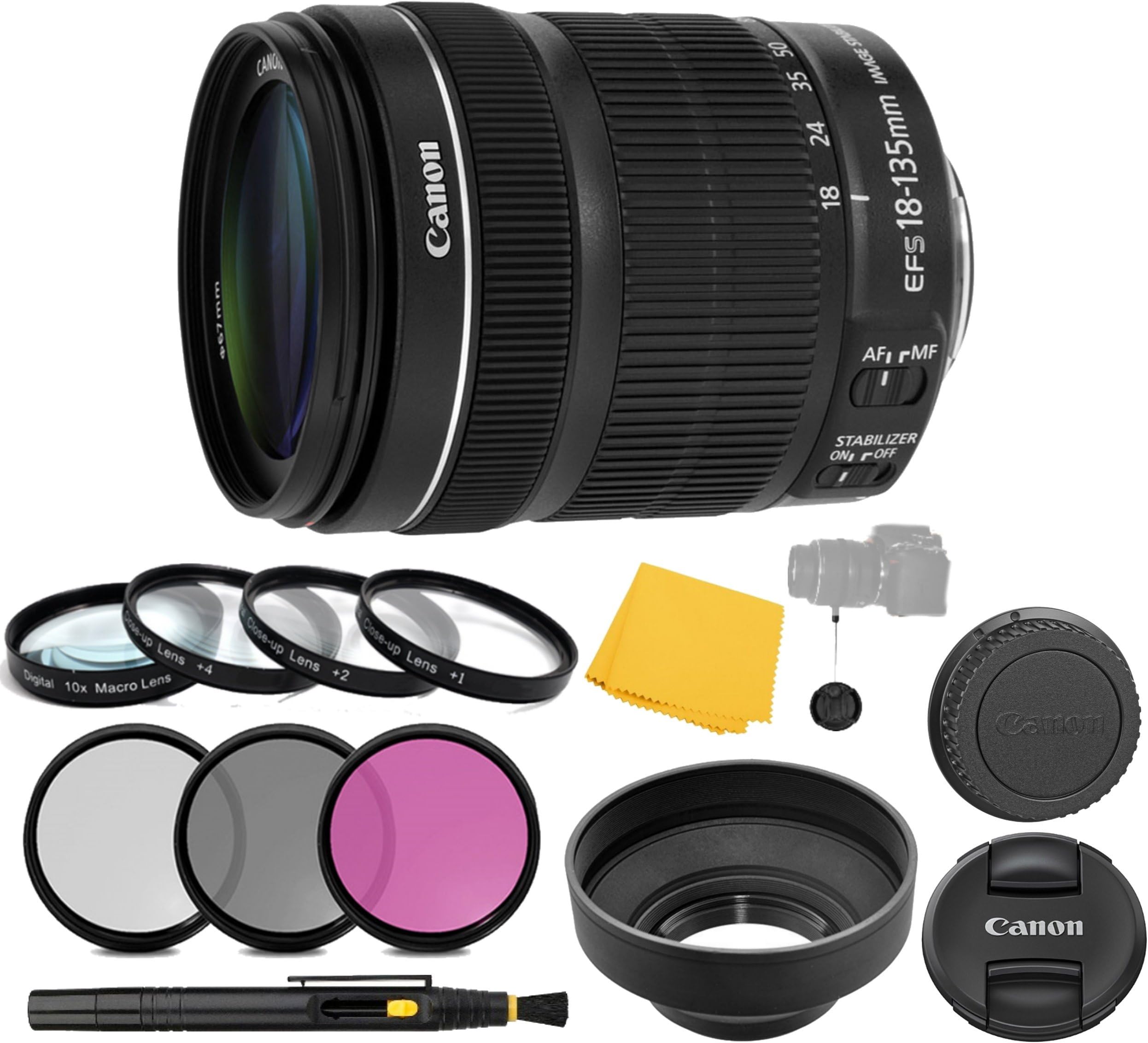 Canon EF-S 18-135mm f/3.5-5.6 is STM Lens + 3 Piece Filter Set + 4 Piece Close Up Macro Filters + Lens Cleaning Pen + Pro Accessory Bundle - 18-135 mm STM: International Version