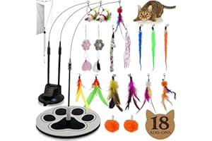 GADGETSOLOGY 18pcs Interactive Cat Toys for Indoor Cats Suction Cup Cat Toys for Indoor Cats Bird Hunting Slefplay Simulation for Kitten Flying Bird Toy Feather Wand Attachments