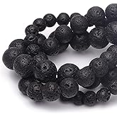 Chicager 8mm Natural Stone Beads for Jewelry Making,Black Lava Polished Smooth Round Gemstone Beads for Bracelet Necklace 15 Inch