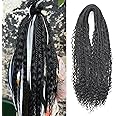 Leeven Boho Dreadlock Extensions 24 Inch Black Double Ended Synthetic Dread Extensions Handmade Boho Box Braids with Wavy Curly Ends 10 Strands Braid in Handmade Thin Wool Hippie Dreads for Women
