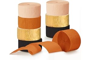 NICROHOME EUR Thanksgiving Party Decorations, 8 Rolls Black Orange Gold Crepe Paper Streamers, Paper Tassels Party Streamer for Fall Autumn Thanksgiving Day Halloween Party Decoration