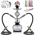 12'' Hookah Set 2 Hose Hookah Set With Everything - Modern Shisha Hookah Glass Vase Hollow-Carved, Hookah Foil, Hookah Tips (Black)