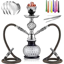Amazon.com: 12'' Hookah Set 2 Hose Hookah Set With Everything - Modern  Shisha Hookah Glass Vase Hollow-Carved, Hookah Foil, Hookah Tips (Black) :  Health & Household