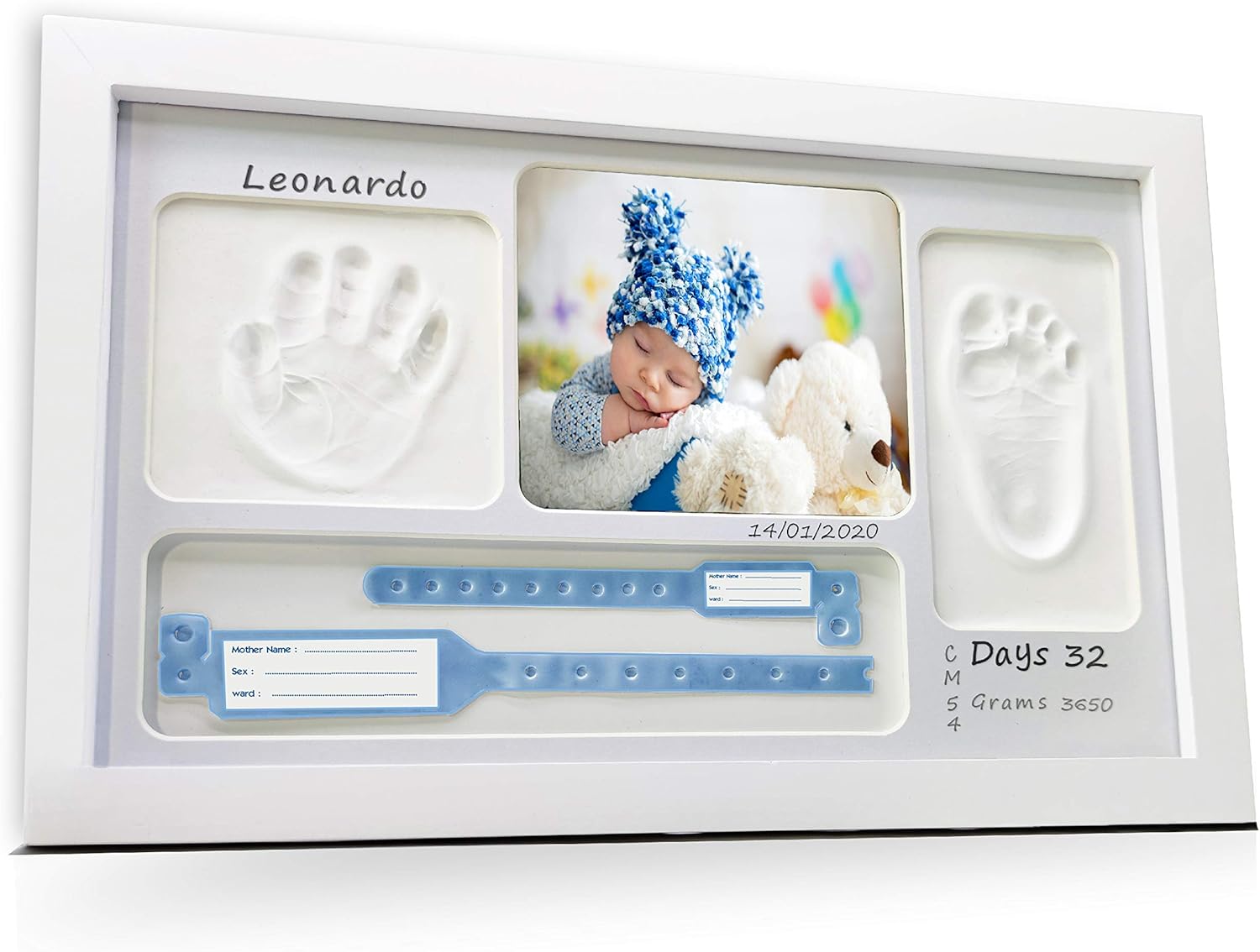 LALFOF® baby handprint and footprint kit 7in1 frame with adhesive name