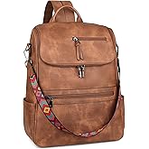 FADEON Laptop Backpack for Women Leather Travel Backpack with Laptop Compartment, Designer Ladies Computer Backpacks Brown